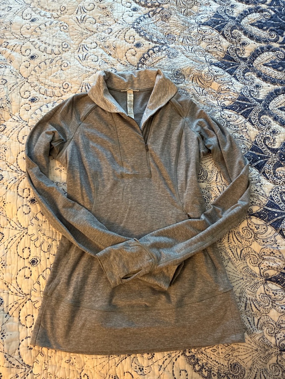 lululemon athletica Gray Striped Collar Quarter-Zip Pullover - size 4